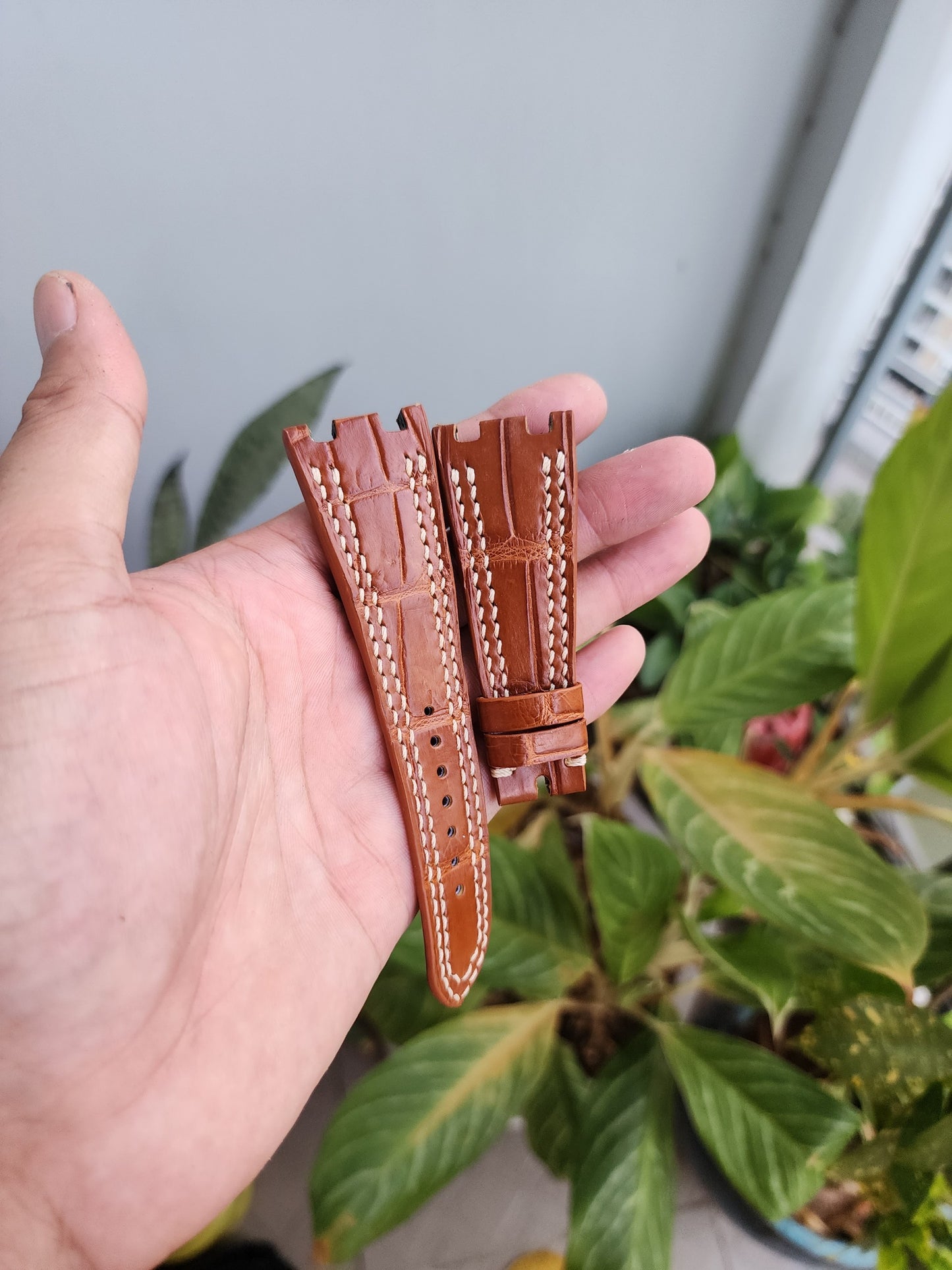 28/18MM Tan Brown Genuine Crocodile Leather Skin Watch strap band AP 42mm Royal Oak Offshore