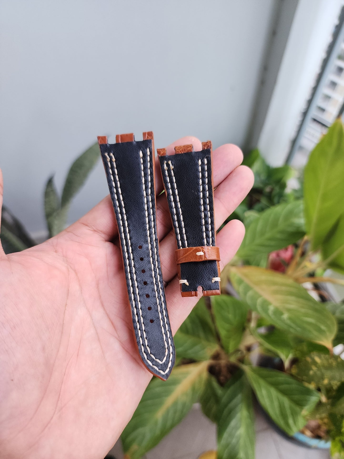 28/18MM Tan Brown Genuine Crocodile Leather Skin Watch strap band AP 42mm Royal Oak Offshore