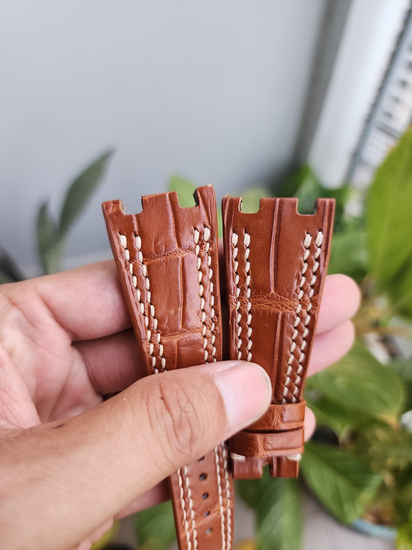 28/18MM Tan Brown Genuine Crocodile Leather Skin Watch strap band AP 42mm Royal Oak Offshore