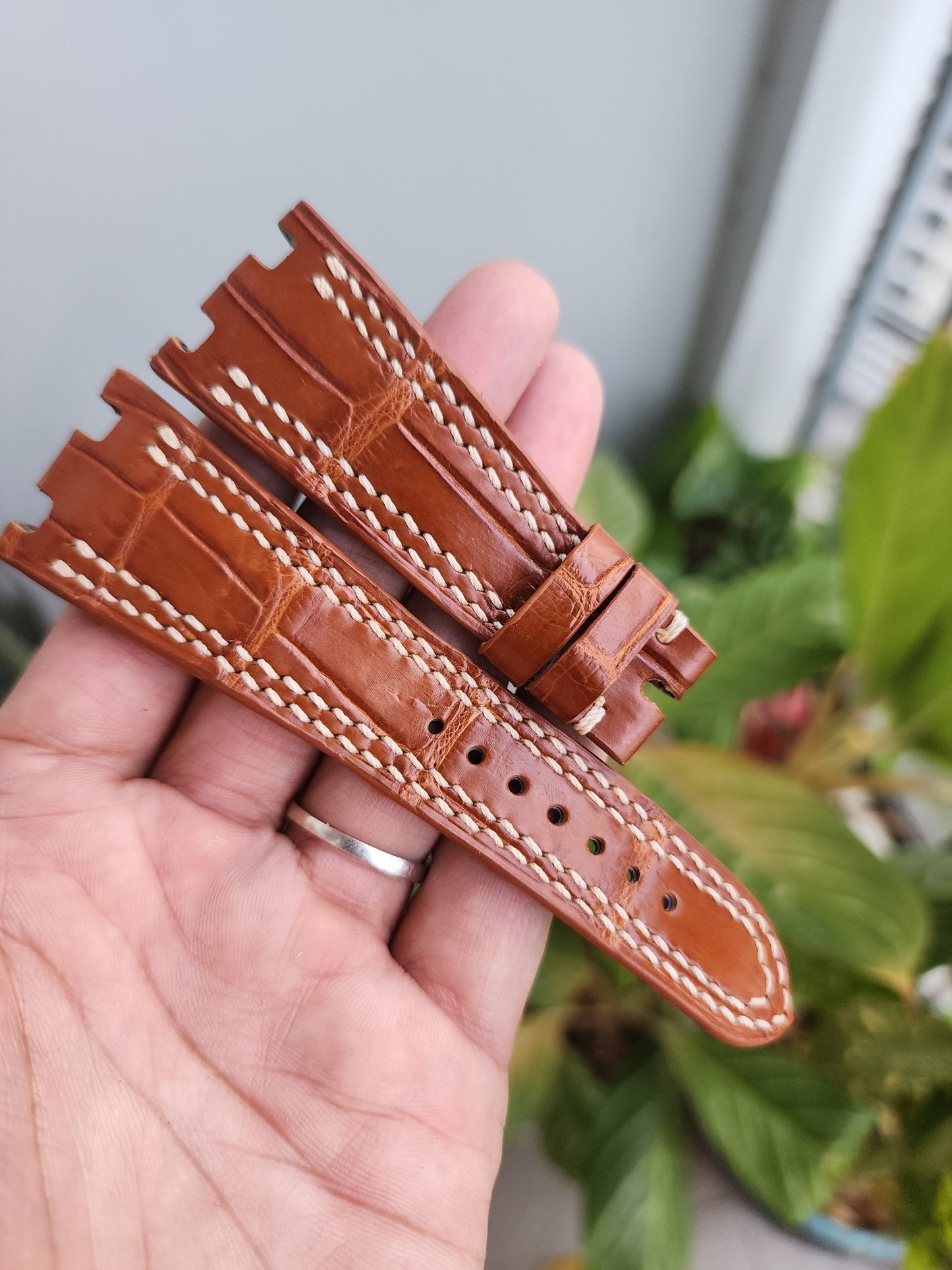 28/18MM Tan Brown Genuine Crocodile Leather Skin Watch strap band AP 42mm Royal Oak Offshore