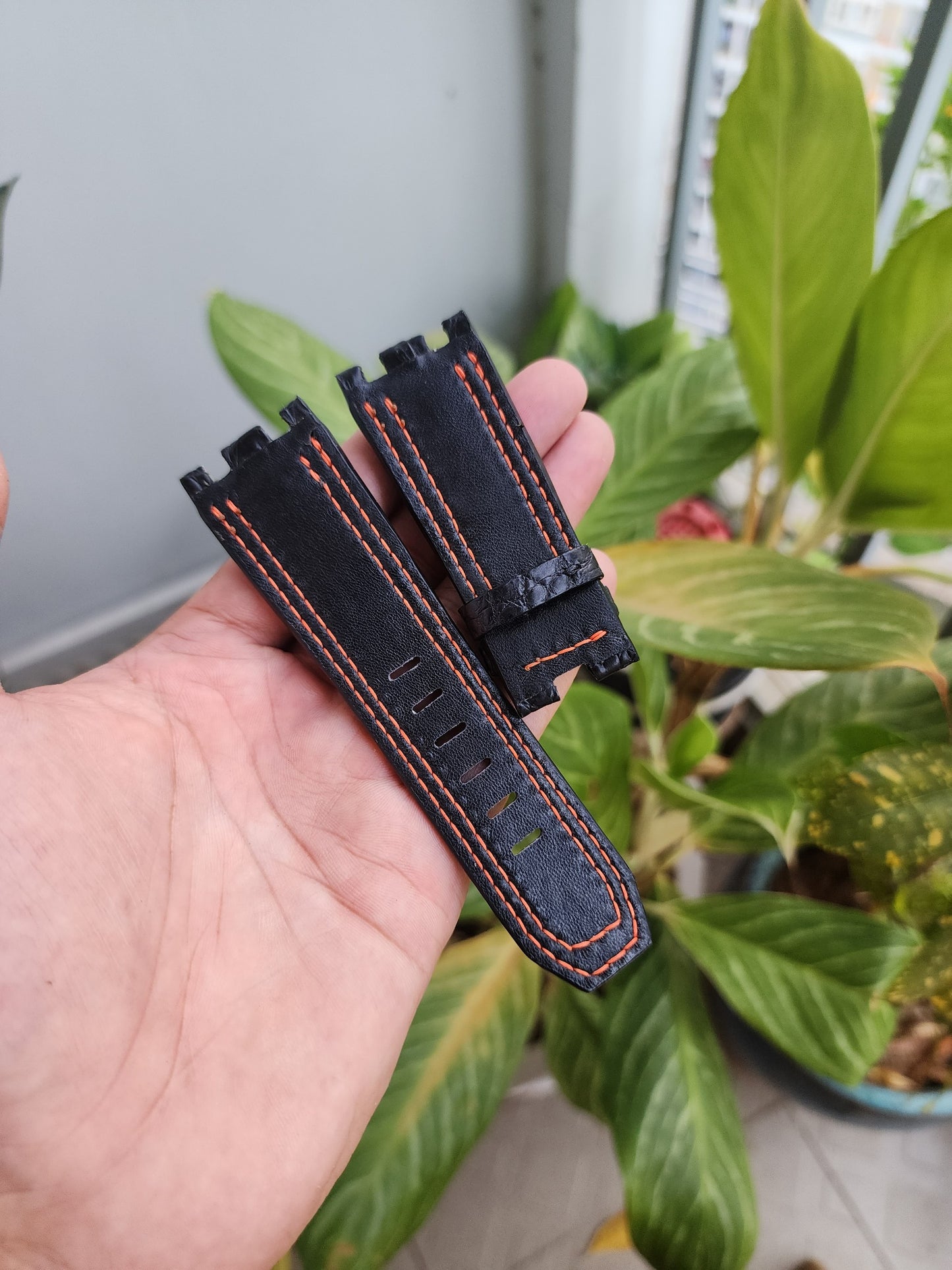 28/24 Black Genuine Hornback Crocodile Leather Skin Watch strap band AP 42mm Royal Oak Offshore