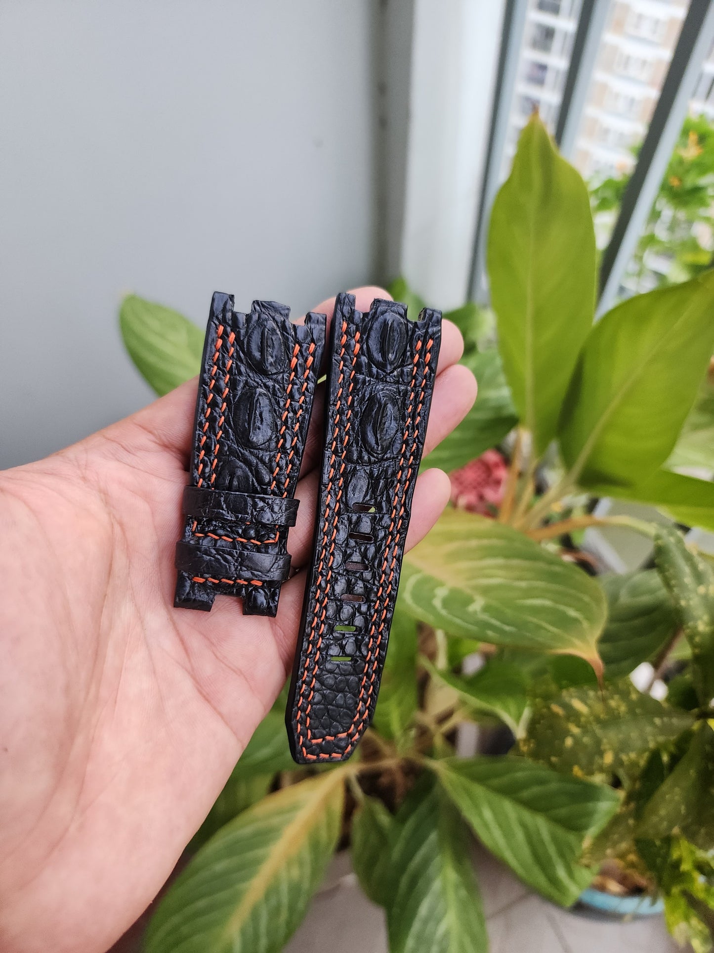 28/24 Black Genuine Hornback Crocodile Leather Skin Watch strap band AP 42mm Royal Oak Offshore