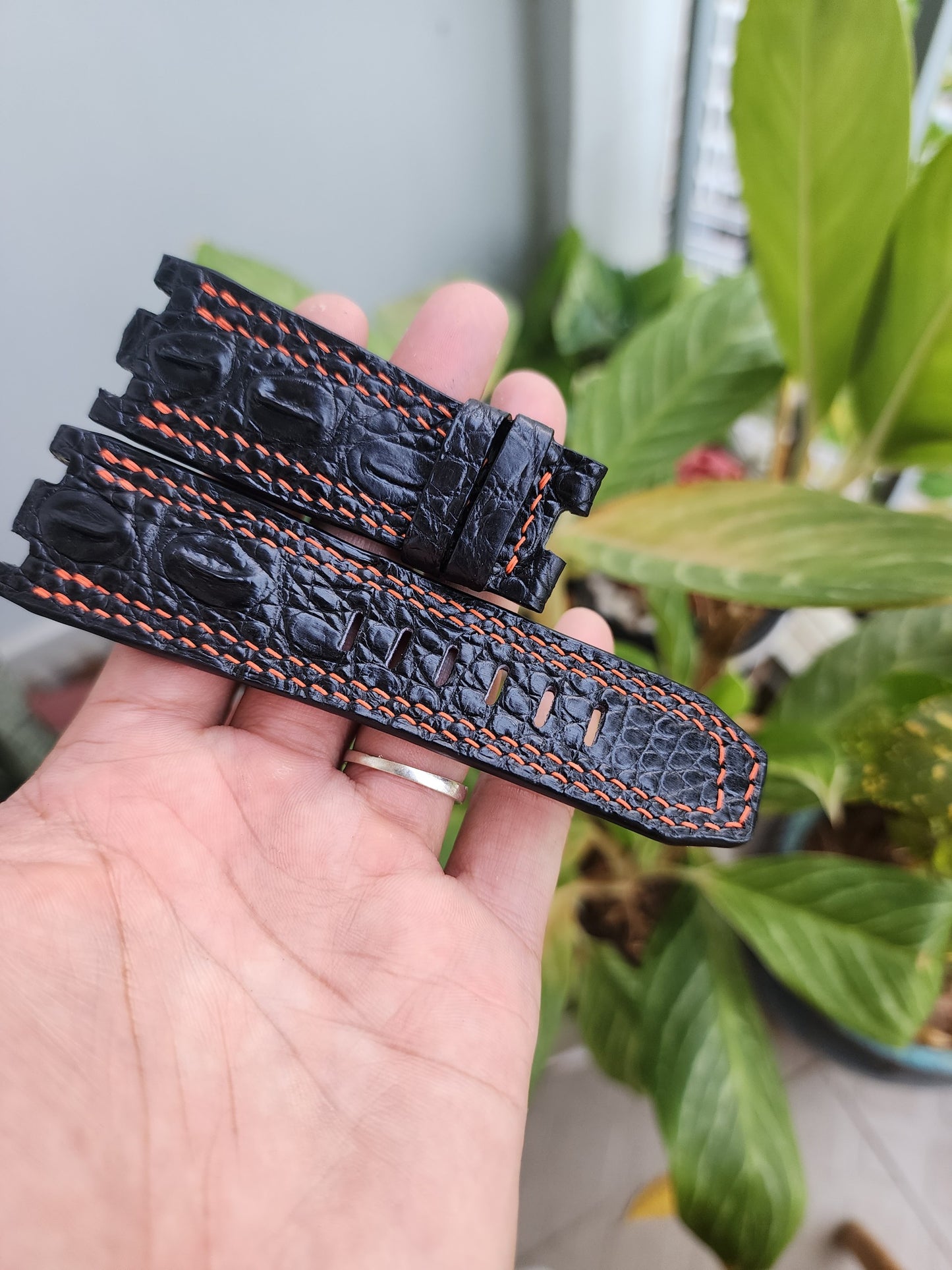28/24 Black Genuine Hornback Crocodile Leather Skin Watch strap band AP 42mm Royal Oak Offshore