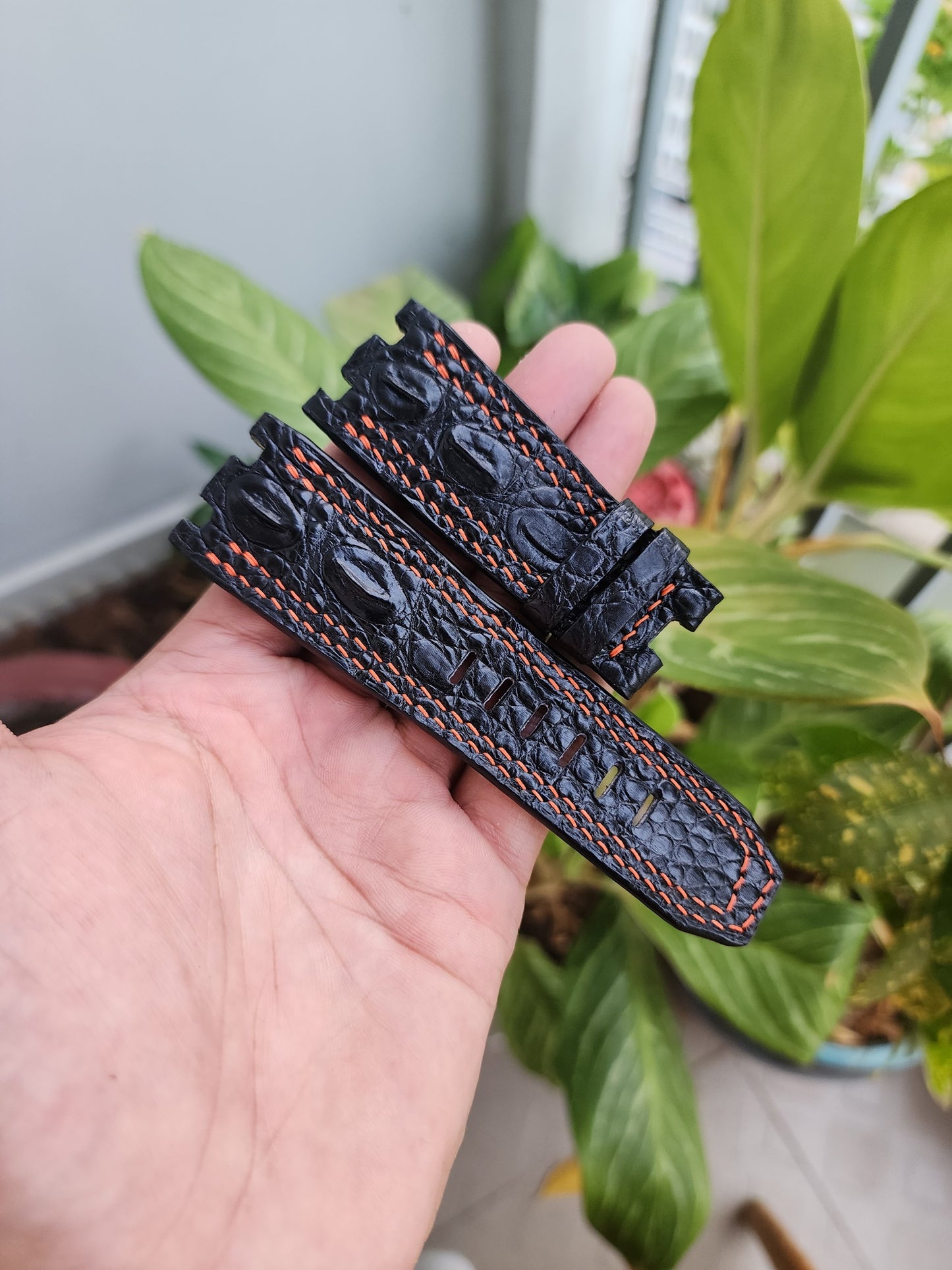 28/24 Black Genuine Hornback Crocodile Leather Skin Watch strap band AP 42mm Royal Oak Offshore
