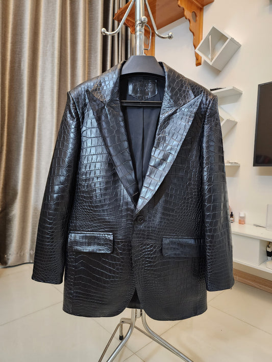 Black Luxury Genuine Crocodile Leather Skin Men Vest/Suits Jacket,Coat,PRE-ORDER